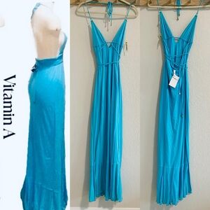 Vitamin A Blue Pleated Resort Gown